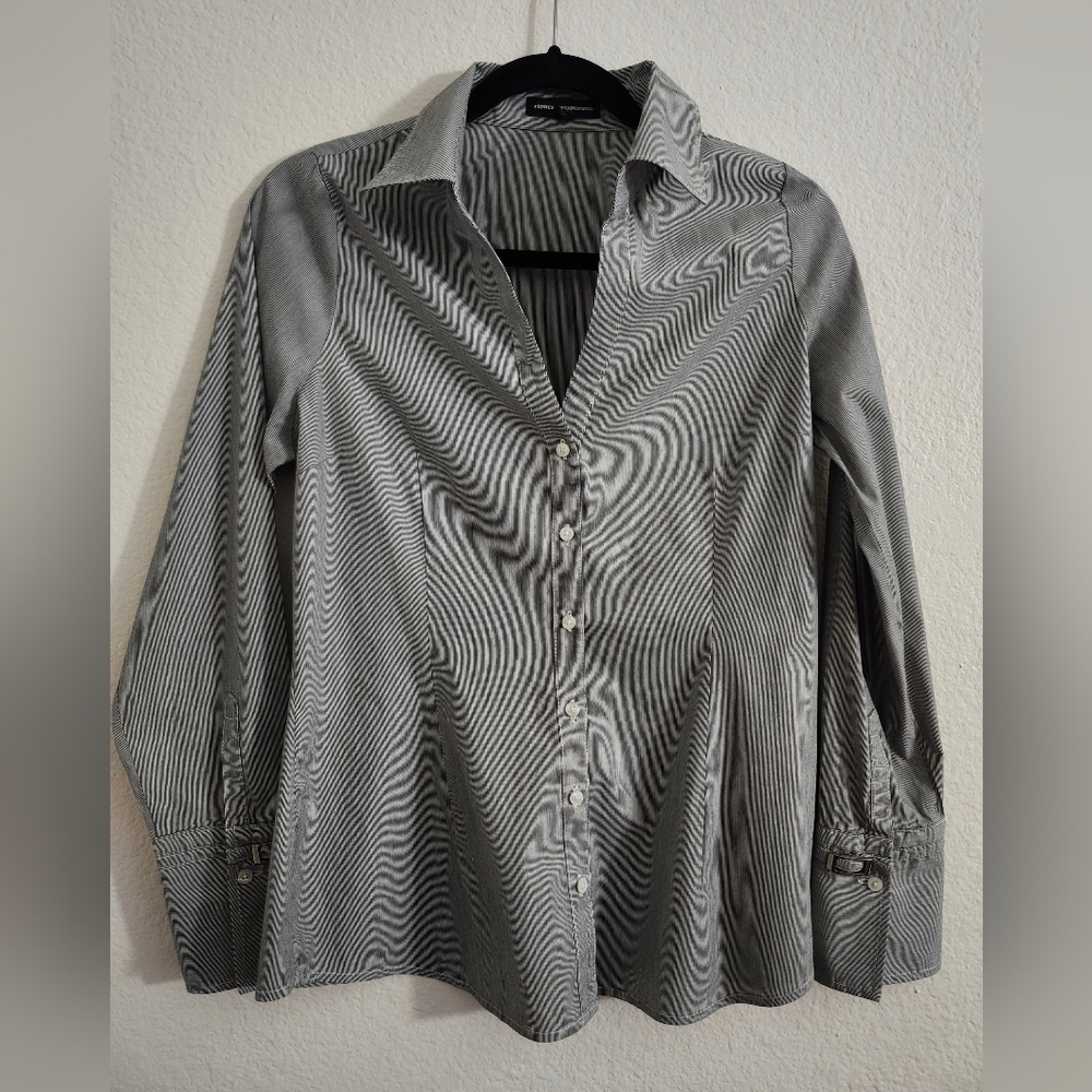 Express Gray Casual Button Down Shirt
